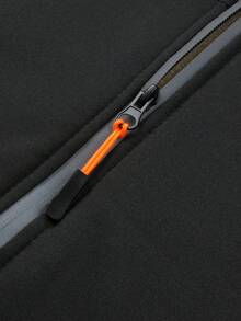 男士长袖保暖连帽拉链外套，休闲羊羔绒内衬外套 - 黑色 - 查看 4