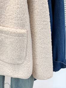 YUXIN 女士秋冬仿羊羔绒外套，简约圆领单排扣设计，饰有双口袋，多种颜色可选，适合日常休闲和通勤穿着，仿毛皮外套 - 杏色 - 查看 12