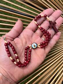 Wooden Wrist Rosary Of Our Lady Of Aparecida – 19cm With Cross And Metal Clasp - Brown - View 3