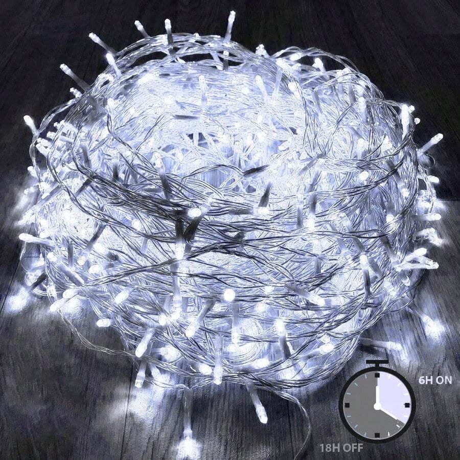 240 LED 88 pies Luces de cadena conectables para interiores y exteriores, luces blancas cálidas con efecto de parpadeo, con temporizador, para dormitorio, aula, boda, árbol, patio y decoración - Blanco frío + 300 LED - Ver 1