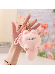 1 件猫咪发髻毛绒吊坠毛绒动物钥匙扣包包饰品