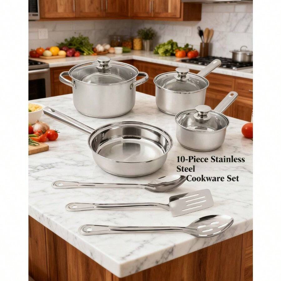 10-Piece Stainless Steel Cookware Set - asPic - View 1
