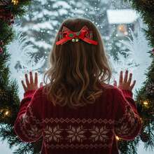 Pinza para el pelo navideña, lazo a cuadros, accesorio para el pelo, regalo de Año Nuevo para mujeres y niñas. - Burdeos - Ver 5