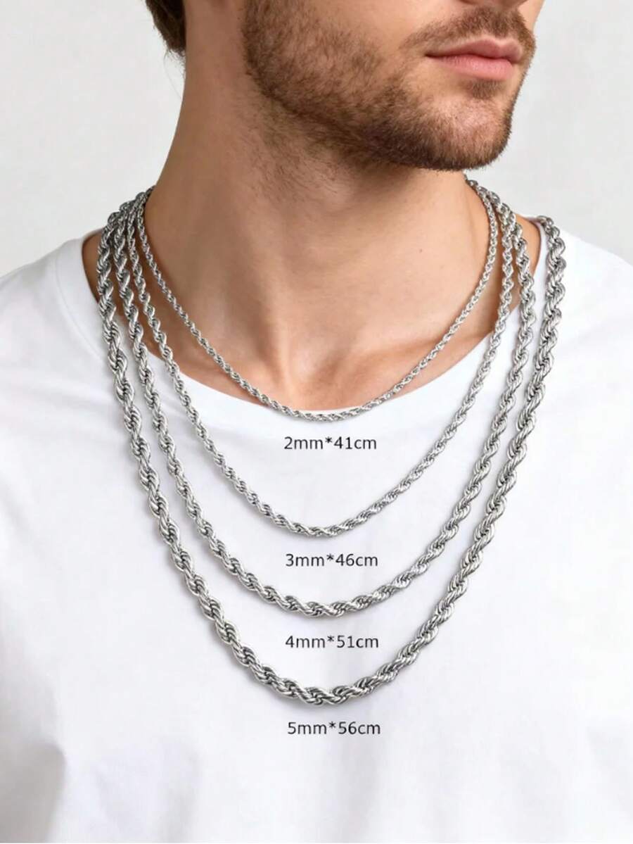 1 chiếc vòng cổ xoắn thép titan bạc dành cho nam, vòng cổ xích đơn giản, phụ kiện cá nhân hóa - dây chuyền bạc xoắn - Xem 1