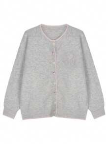 Korean Style Knitted Cardigan, Loose And Sweet Design, Autumn/Winter - Light Grey - View 3