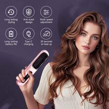 Wireless Hair Straightening Comb For Women - Portable USB Rechargeable Portable Straightener Brush, Negative Ion Hot Comb With Anti-Scald Design, 3 Temp Settings & 30s Rapid Heating, 2000mAh Battery 30 Minutes Continuous Use, Perfect Holiday/Christmas Gift For Female Students & Straight Hair Enthusiasts, Suitable For Short Hair/Bangs/Long Hair/Curly Hair, Travel-Friendly Plancha De Cabello,Christmas Best Gift For Women - màu đen - Xem 10