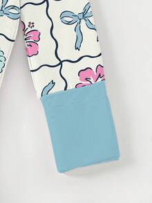 Baby Bamboo Fiber Zip-Up, Sea Turtle Flower Shell Blue Print Romper, All-Season Knit Fabric Skinny Fit With Zipper Detail, Baby Gril Clothes, Perfect For Outdoor - 淺藍色 - 查看 5