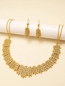 3pcs Minimalist Metal Copper Gold Jewelry Set - Includes Necklace, Earrings And Chain. Suitable For Women As Accessories For Weddings, Parties And Other Occasions - Yellow Gold - View 14
