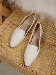 Wide Fit Women's Pointed Toe Low Heel Slip-On Flat Shoes, Brown Color, Casual Everyday Wear, Lightweight & Comfortable, Spring/Summer, Imported Plus Size 36-43, Random Pattern - White Mig - View 6