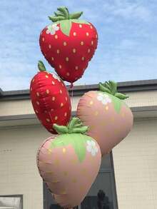 6/12个粉色草莓铝箔气球，水果形状铝箔和聚酯薄膜气球，适用于洗礼、草莓主题派对、生日和婚礼装饰、婴儿派对、性别揭晓派对、水果主题派对、情人节和新年背景装饰气球。 - 草莓套裝 - 查看 4