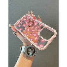 Pink Leopard Pattern Transparent Fashion Double-Sided Diamond For IPhone 17 Air 16 15 14 13 12 Pro Max/17 16 15 14 Plus 13 12pro 11 Mobile Phone Case Large Hole TPU Solid Soft Edge Hard Back Plate Multiple Protection Fashion Design High Quality - 黑色 - 查看 4