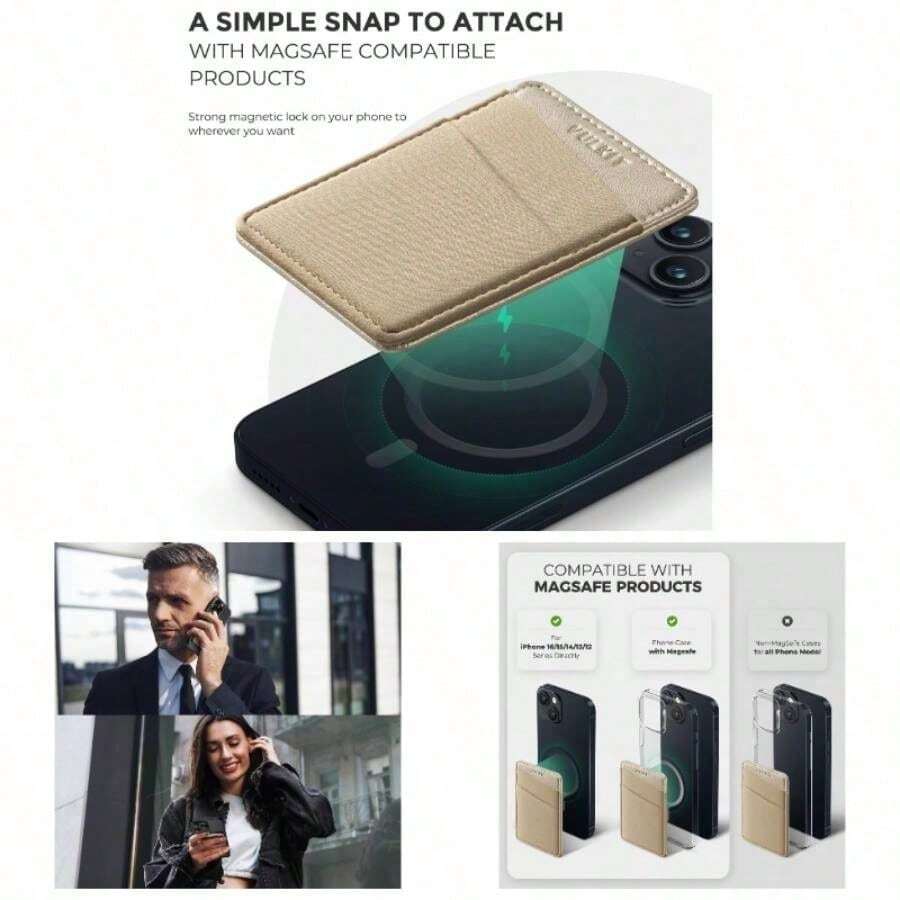 Magntica Cartera de Telfono para - RFID Bloqueo - Tarjetero Cartera para 16/15/14/13/12 Serie y Funda de Telfono con - Dorado champán - Ver 1