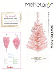 MEHELANY 1.48 英尺或 1.97 英尺圣诞树 - 1 件粉色人造圣诞树、粉色迷你圣诞树、带塑料支架的塑料人造树植物、圣诞节松树装饰、圣诞快乐派对家居装饰、圣诞节婚礼装饰迷你桌面圣诞树 - 粉色 - 查看 3