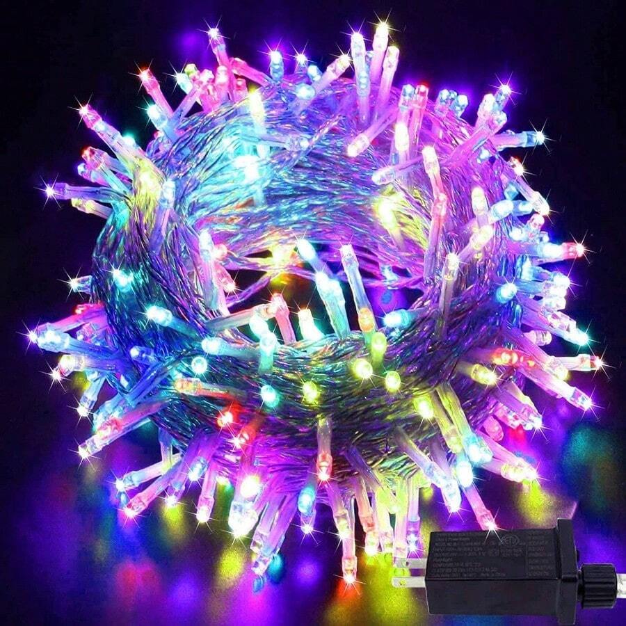 240 LED 88 pies Luces de cadena conectables para interiores y exteriores, luces blancas cálidas con efecto de parpadeo, con temporizador, para dormitorio, aula, boda, árbol, patio y decoración - Multicolor + 300 LED - Ver 1