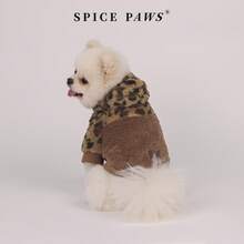 1件宠物狗外套，蓬松豹纹印花，适合超小型和小型犬种，猫咪衣服，冬季宠物服装 - 棕色 - 查看 9