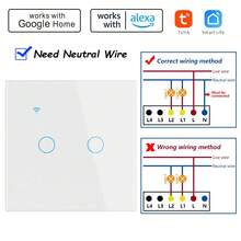 WiFi & 蓝牙双模智能开关 - ChevoLink EU 触摸式墙壁开关 1/2/3/4 位 白色/黑色 需要零线 AC 100-240V - 可与 Tuya 和 Alexa 无缝集成 - 白色 - 查看 9