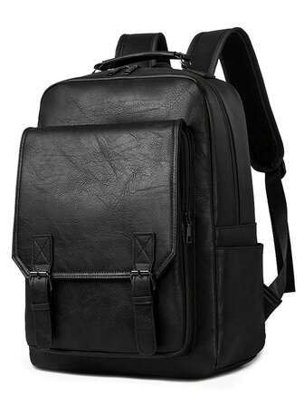Men's Retro Casual PU Backpack, College Style British Vintage Multi-Pocket Rucksack