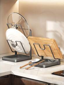 1个立式锅盖架，多功能砧板和锅盖收纳架，厨房台面储物架，适用于存放砧板、锅盖、刀具和其他厨房配件