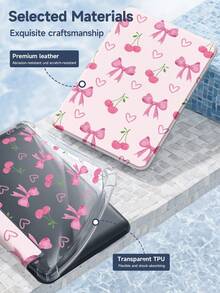 Pink Bow Cherry Dual-Sided Acrylic Crystal Protective Case, Suitable For  10th Gen,  10.2/Mini 6/Mini 7/9.7", Galaxy Tab A9 Plus, 3+Y Foldable Tablets, Anti-Bending, Silicone Reinforced Corners, Auto Wake/Sleep, Built-In Pencil Slot, Multi-Angle Kickstand - Perfect Daily Protection, Ideal Holiday Gift - 彩色 - 查看 8