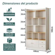 Libreros De Madera Modernos 5 Niveles Con 2 Cajons,  Organizador De Almacenamiento De Estantería, para sala de estar, estudio y oficina - Blanco - Ver 2