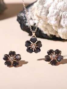 3pcs Flower Decor Jewelry Set - Black - View 6