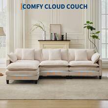 3-Seater Modular Sectional Sofa With 2 Ottomans, Corduroy Deep Seat Couch, Double Layer Cushion, Plush Backrest & Armrest Pillow, Cozy Cloud Couch For Living Room Apartment  146.5" L Modular Sectional Sofa With Ottoman, Corduroy Cloud Couch U-Shaped, Deep Seat Comfy Couch For Living Room, Movable Ottoman & Pillows  112 In U Modular Sectional Sofa, Corduroy Cloud Couch With Movable Ottoman & Throw Pillows, Modern L/U-Shaped Sofa, Comfy Deep Seat Couch For Living Rooms, Offices, Bedroom And Apartment - Màu be - 112" - Hình chữ L 3 chỗ ngồi - Xem 4