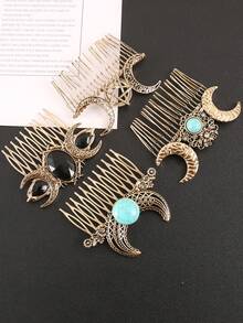 مشبك شعر معدني عتيق بطراز باروك مزين بنجمة وقمر من البلور، دبوس تسريحة الشعر، إكسسوارات تصفيف الشعر