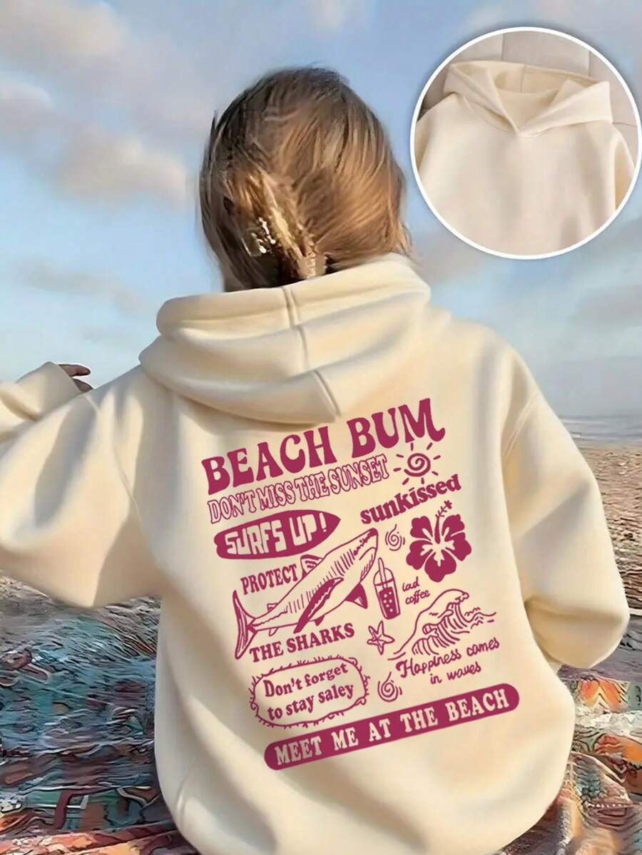 Sudadera con capucha informal con forro térmico y estampado para niñas preadolescentes, adecuada para otoño, primavera e invierno - Albaricoque - Ver 1