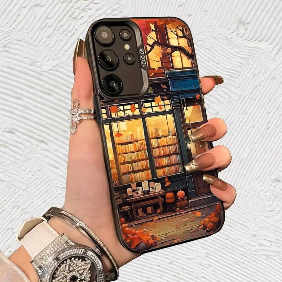 Café de otoño con libros y hojas Impresión UV para iPhone 11/12/13/14/15/16 Plus/17 Pro Max (Regalos de Navidad seleccionados, regalos por el Día Nacional, regalos por el Día de la Independencia, regalos de San Valentín, regalos de cumpleaños, - Negro transparente - Ver 1