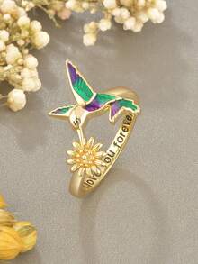 1 chiếc nhẫn trang trí hoa và chim - Nhiều màu - Xem 13