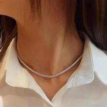 MDFUN 18K White Gold Plated Tennis Necklace And Earrings Jewelry Set, 3mm Round Cubic Zirconia Tennis Chain And 6mm Earrings Set, Unisex - White - View 9