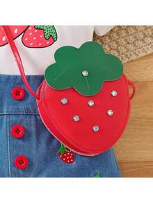 草莓斜挎包，可爱水果造型单肩包，女士款，带拉链和银色铆钉，小巧时尚钱包，适合女孩，独特可爱配饰，适合日常使用、派对、春夏装扮，红色新奇手提包 - 彩色 - 查看 1