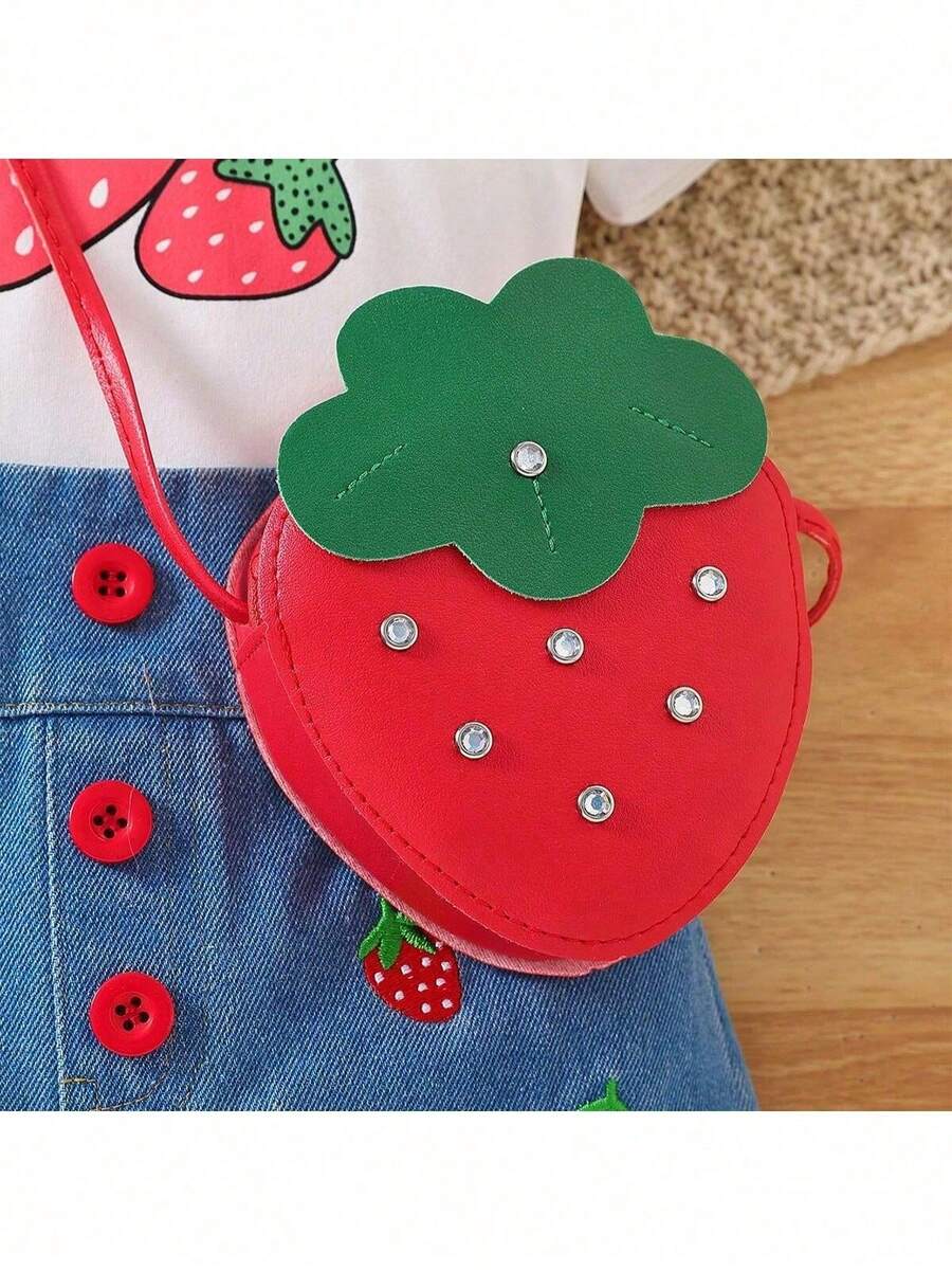 草莓斜挎包，可爱水果造型单肩包，女士款，带拉链和银色铆钉，小巧时尚钱包，适合女孩，独特可爱配饰，适合日常使用、派对、春夏装扮，红色新奇手提包 - 彩色 - 查看 1
