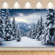 1件雪林场景摄影背景布 - 冬日仙境摄影背景，冬季派对装饰，室内/室外多用途装饰，涤纶材质，家居氛围装饰 - 彩色 - 查看 2