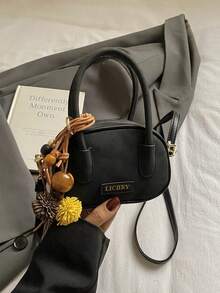 Pink Suede Mini Handbag With Cute Pendant, Crossbody Bag, Eye-Catching Small Item For