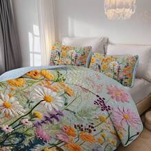 3 Pieces Full/Queen/King Size Quilt Set, Machine Washable, Lightweight Bedding Coverlet, Brushed Microfiber Quilt Cover, Warm Quilted Blanket Bedding Sets With Pillow Shams, Modern Style Thin Comforter, 2 Pieces Twin Quilt Set - 霧霾藍 - 查看 3