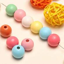 40颗DIY圆形木珠，彩色马卡龙手链，水性漆糖果色带孔珠子，可用于编织和手工制作