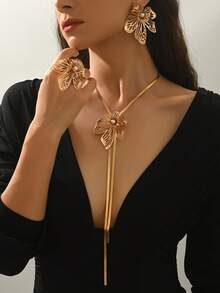 3pcs/Set New Creative Floral Elegant Fashion Y-Shape Snake Chain Personalized Daily Outfit Set, Autumn/Winter