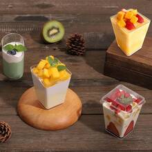 25/50/100Pcs, 5 Oz Plastic Clear Square Parfait Cups With Spoons, Party Small Serving Dessert Bowls For Appetizers, Puddings, Mousse, Yogurt, Parfait Ice Cream - - - View 4