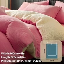 2/3件組被套組，純色床上用品，適用於秋/冬季客房與臥室，適合所有床尺寸－單人、雙人、加大、特大，1件被套與1/2件枕套，家用紡織品，床上用品禮物，可機洗 - 粉色 - 查看 14