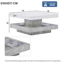 High-Gloss Tabletop, Functional Coffee Table, Living Room Table, 360° Rotatable, 2-Tier Rotating Tabletop With Storage Compartment, White Living Room Tabletop, Black Base 70*70*36 Cm - Marble, White - View 3