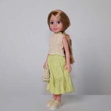 14-Inch Fully Vinyl Coated Girl Doll With Full Outfit And Woven Basket, Casual Style Doll With Smooth Long Hair And Blue Eyes, Cute Girl Toy, Christmas Gift For Friends - The Whole Doll - View 5