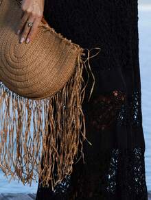 Women's Elegant Summer Resort Set In Cropped Lace Knit Top And Long Skirt With Sheer Detail - 黑色 - 查看 5