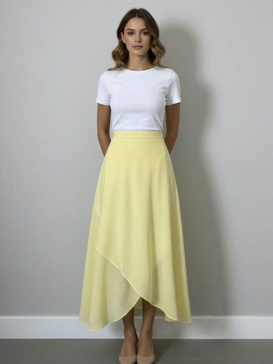 Polka Dot Wrap Pareo Skirt - Màu vàng - Xem 1