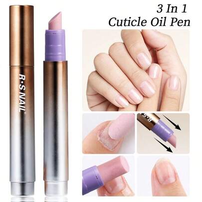 RS NAIL RSNAIL 三合一角质护理油笔、指甲精华笔、角质去除笔（带角质推），陶瓷笔尖，适用于倒刺、干燥和受损指甲的角质护理，滋养保湿，强韧指甲，日常指甲护理，360°旋转设计，节省空间