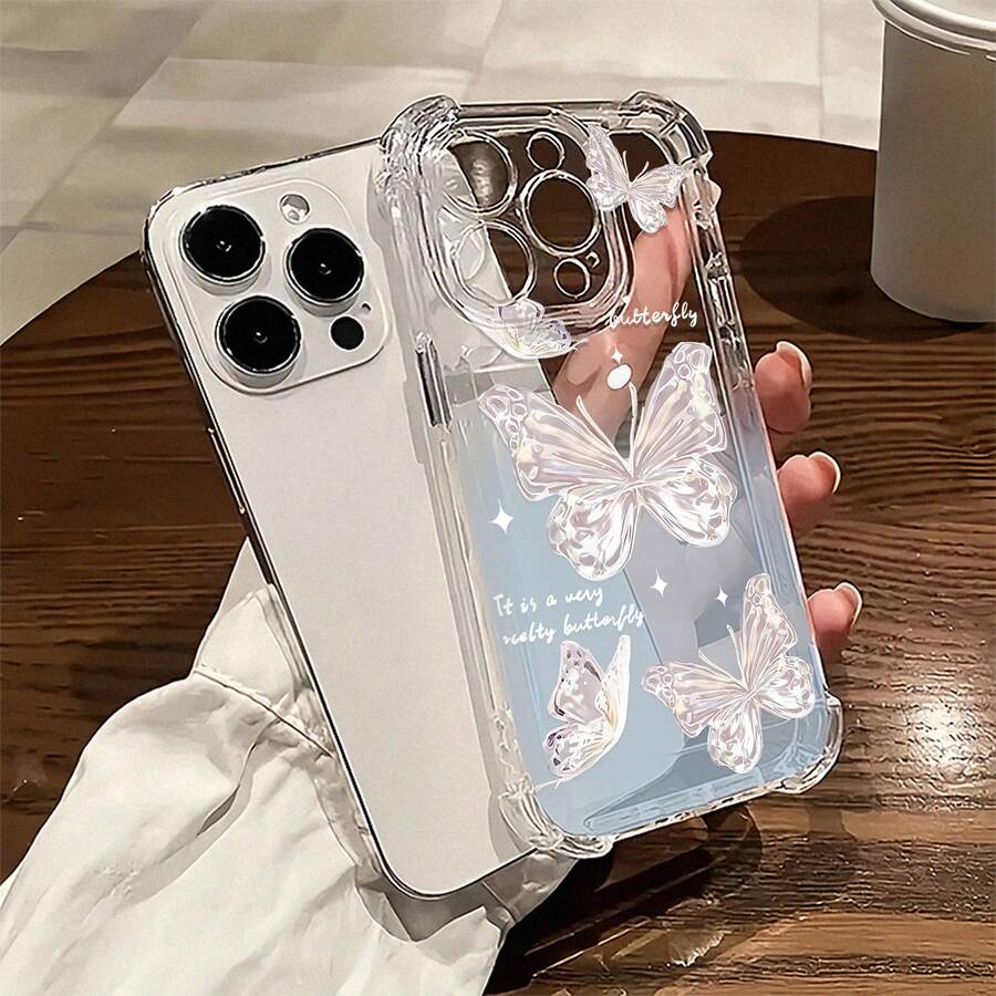 Funda para teléfono con diseño de mariposas coloridas, compatible con fundas , 17, 16 Pro Max, 15 Pro Max, 13 y 12. Fabricada en TPU, ofrece protección contra golpes y caídas. Es un regalo ideal para familiares, amigos, novios, novias y para Halloween. - transparente - Ver 1