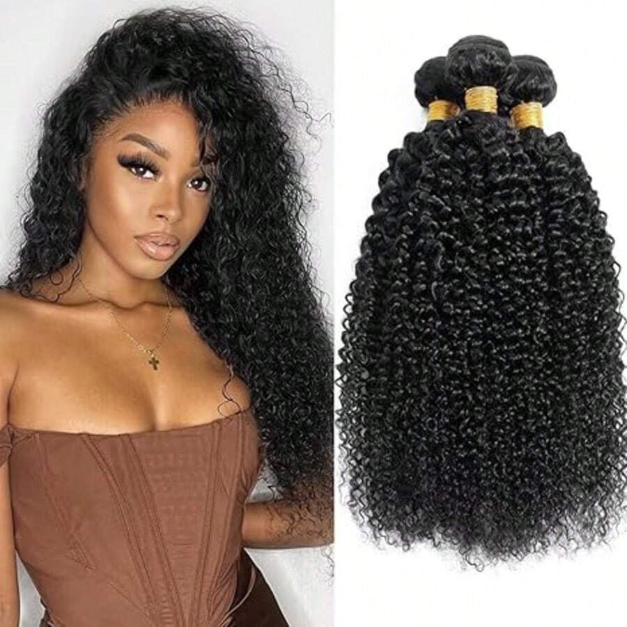 Jerry Curly Human Hair Bundles 20 22 24 Inch 12A Burmese Deerp Curly Bundles Human Hair 100% Unprocessed Wet And Wavy 3PC Bundles Human Hair Extensions Natural Black - Natural Black - 查看 1