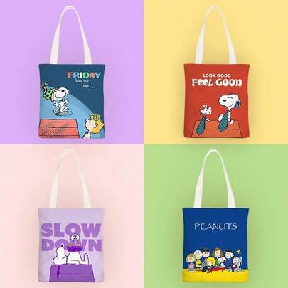 1 st Snoopy Anime Ins liten fräsch kanvasväska för kvinnor, enkel axelväska för studentklassrum, söt design, bärbar förvaring, lämplig för daglig användning och resor, lämplig som present till vänner (slumpmässig stil)