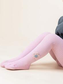 3条装粉色儿童打底裤，饰有花朵图案；1-12岁幼儿女童可爱针织袜；畅销儿童全长粉色袜子，适合日常穿着和派对穿着 - 淺粉色 - 查看 2