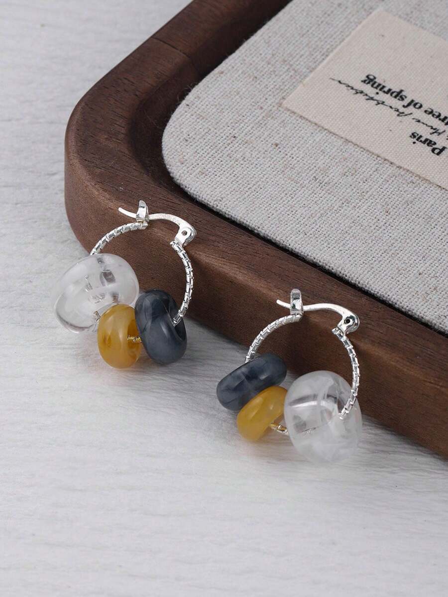 A Pair Of Colorful Candy Bead Earrings, Fashionable Decoration For Women, Contrasting Earrings, Dopamine Sweet And Versatile Ear Accessories - Multicolor - View 1